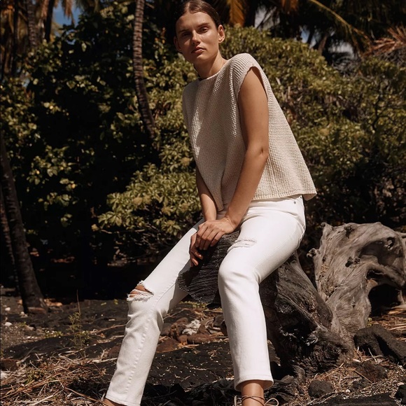 NWT Madewell Tile White The Perfect Vintage Crop Jean Knee Rip Edition Size 23 - Picture 5 of 16